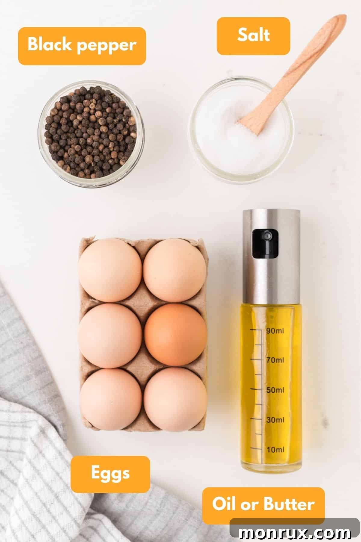 Ingredients for fried over-medium eggs.