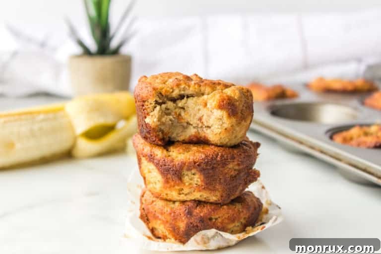 a stack of almond flour banana muffins
