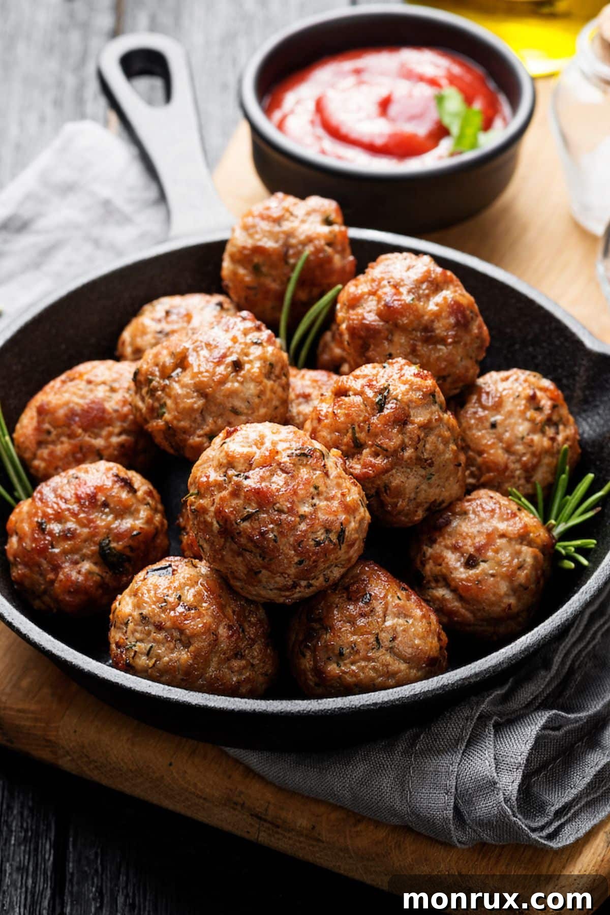 skillet with dairy free meatballs ready to eat.