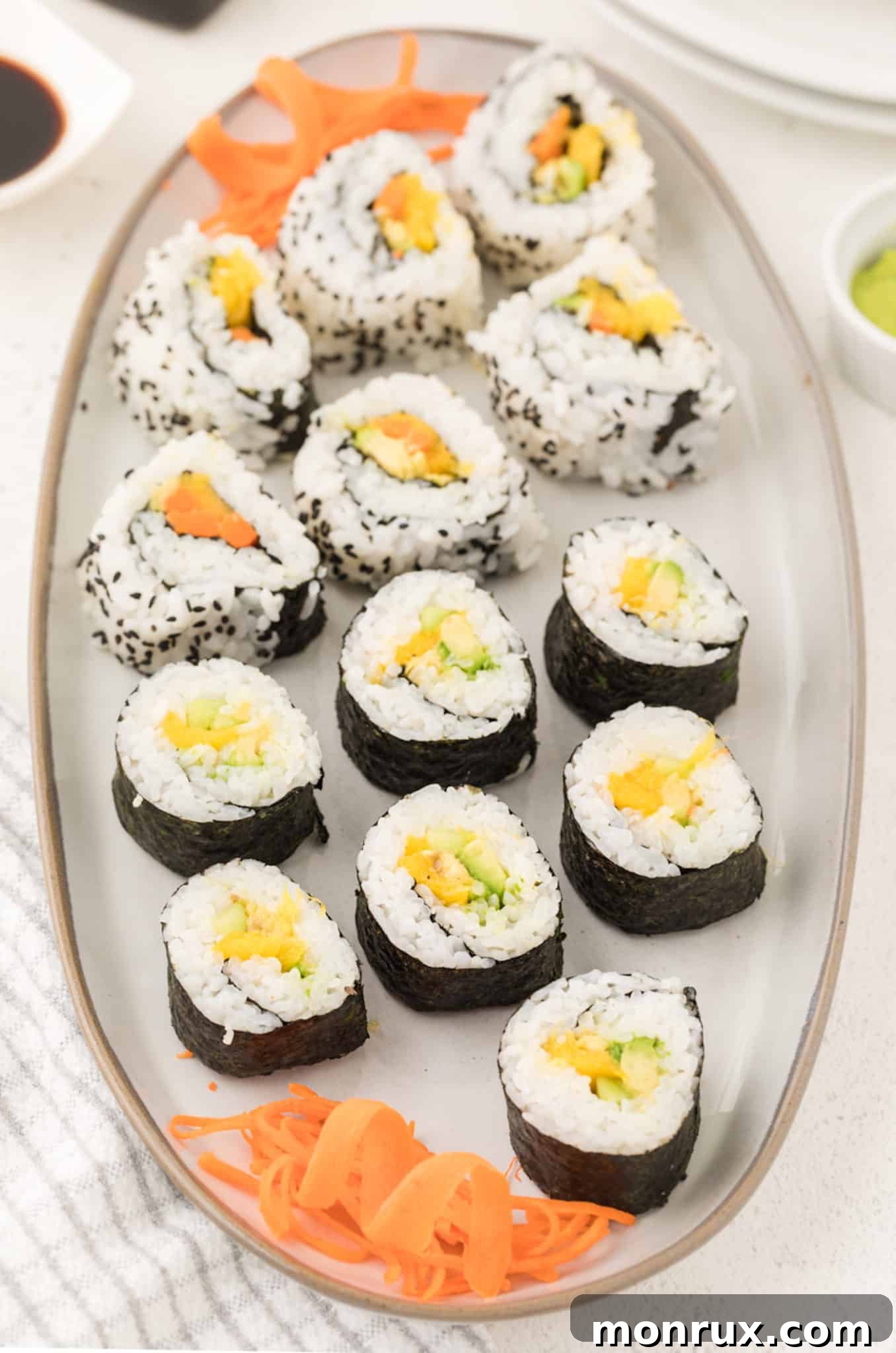 homemade sushi on a platter