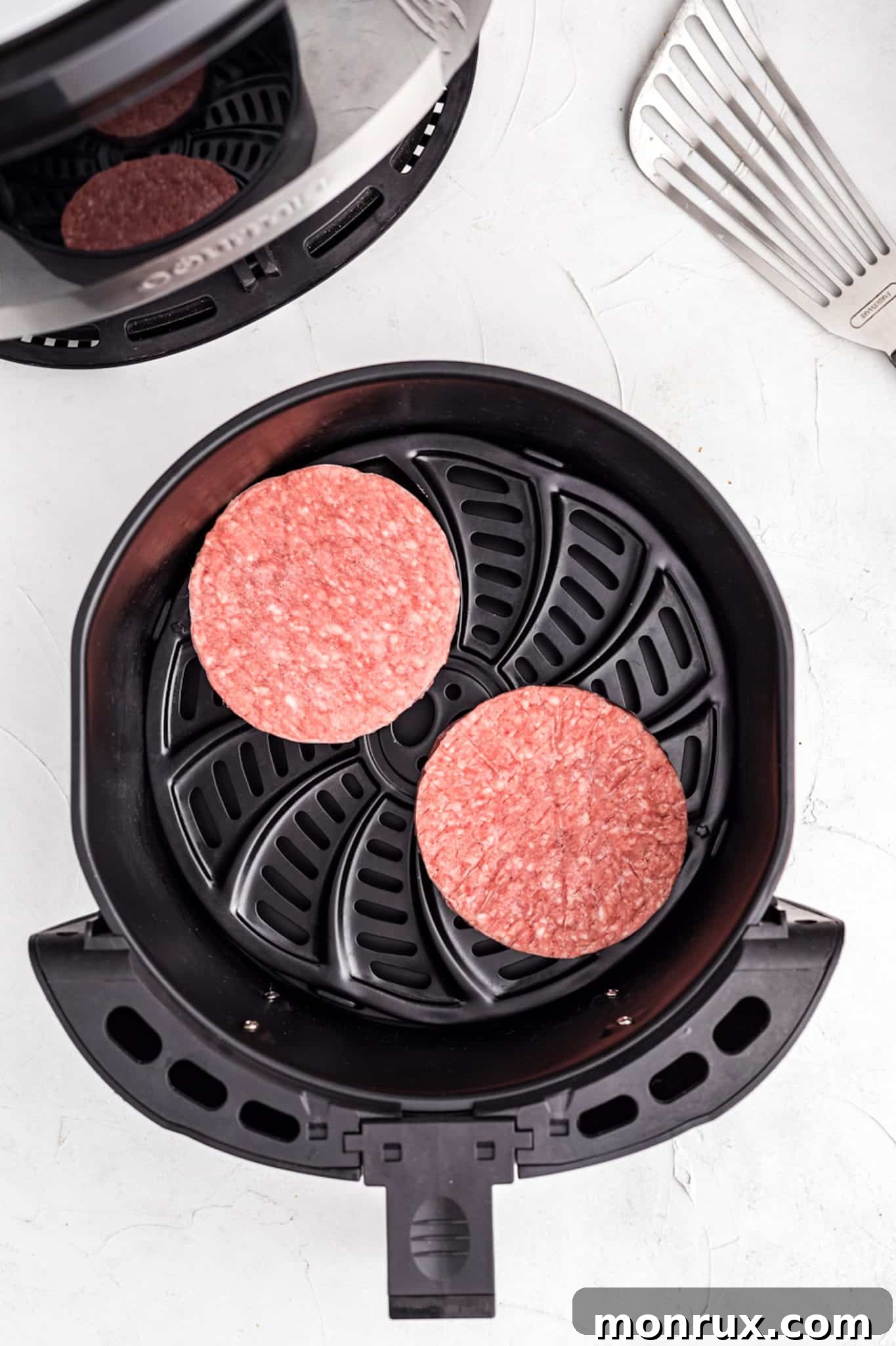 frozen hamburgers in an air fryer.