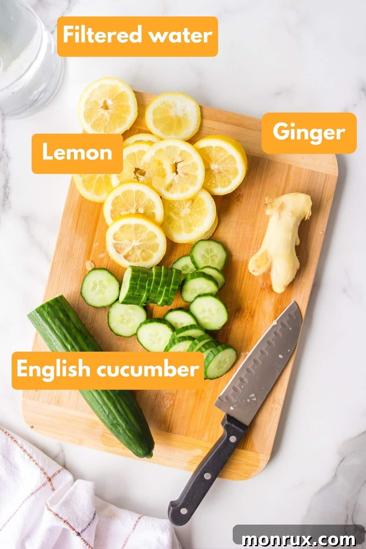 Ingredients for cucumber lemon ginger water