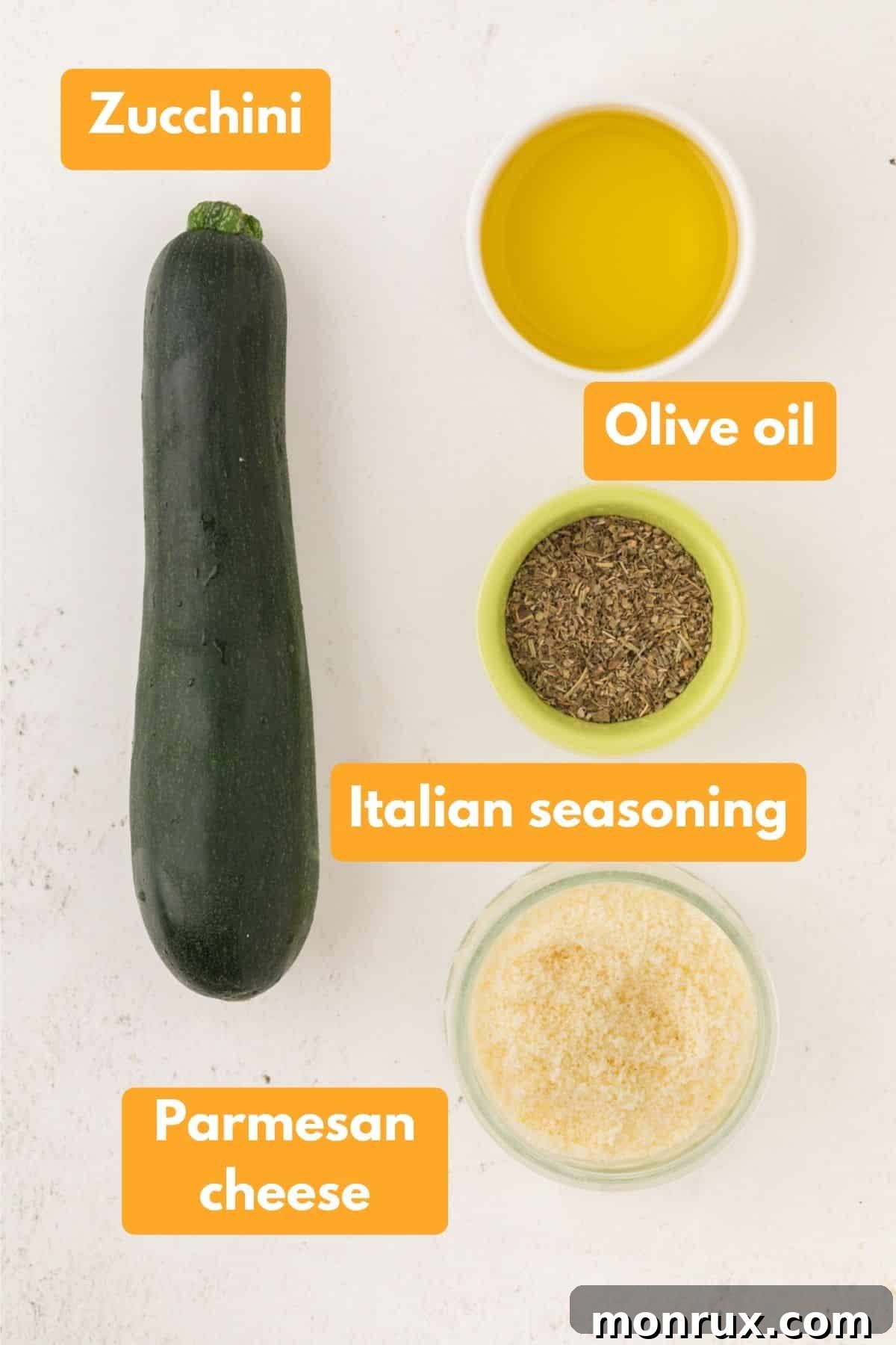 Collection of key ingredients for making air fryer zucchini chips.