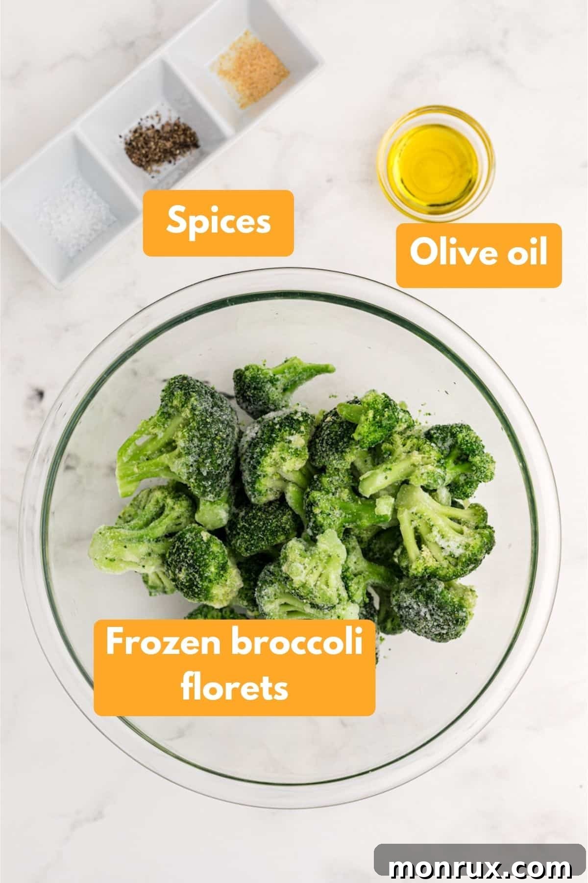 ingredients for air fryer frozen broccoli.