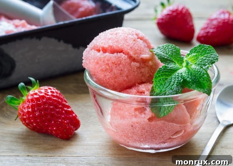 strawberry sorbet in a bowl