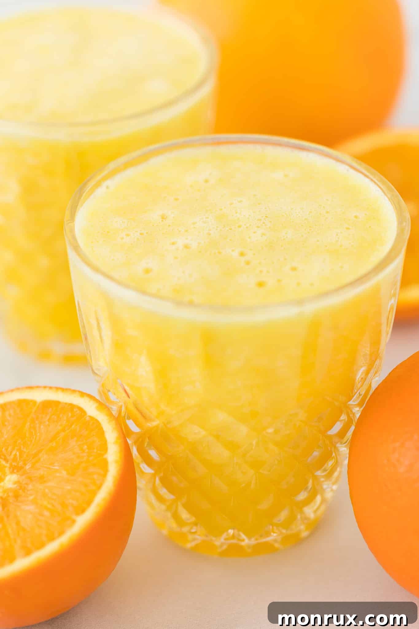 glass of blended orange juice.