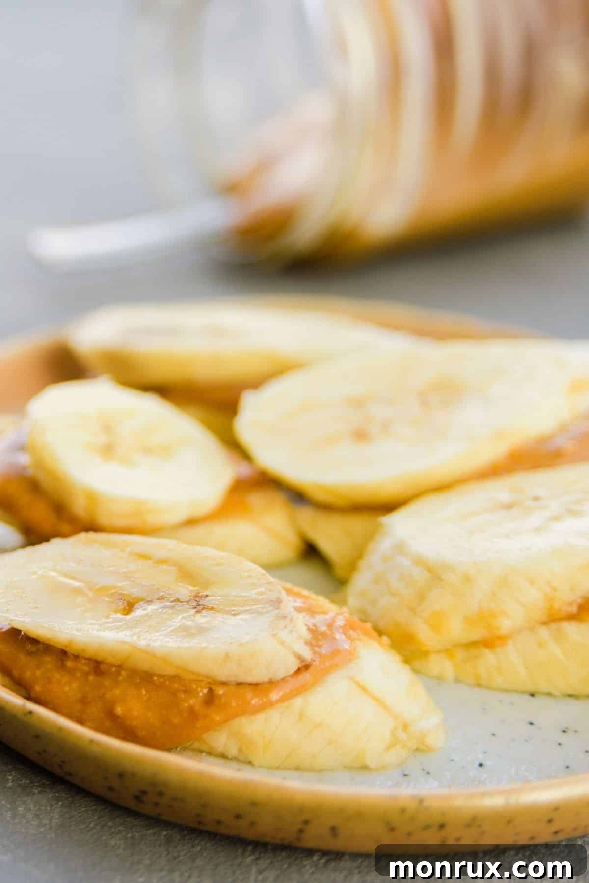 sliced banana with peanut butter.
