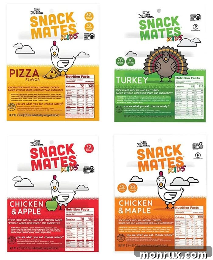 New Primal Snack Mates Jerky packaging, featuring kid-friendly designs and emphasizing healthy ingredients.