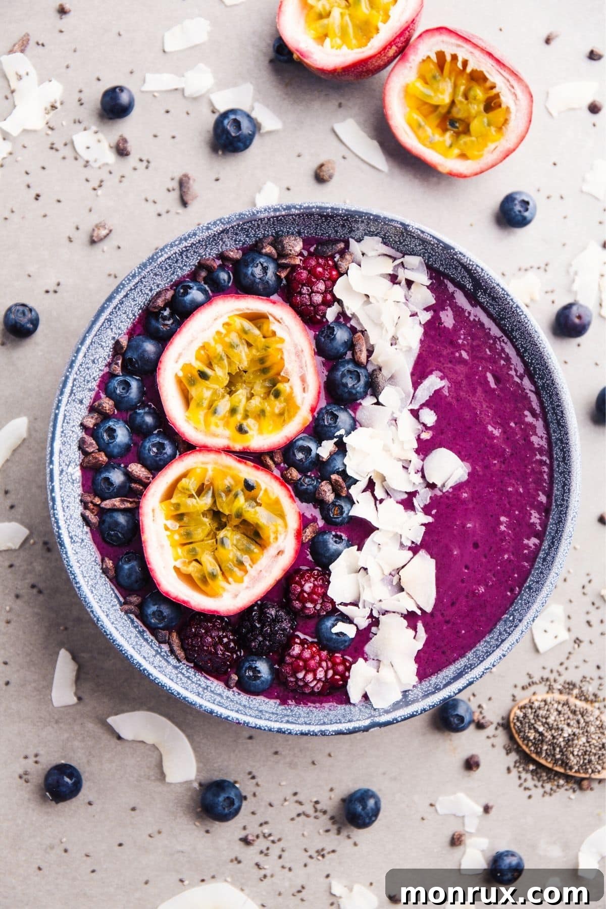 smoothie bowl with passionfruit on top