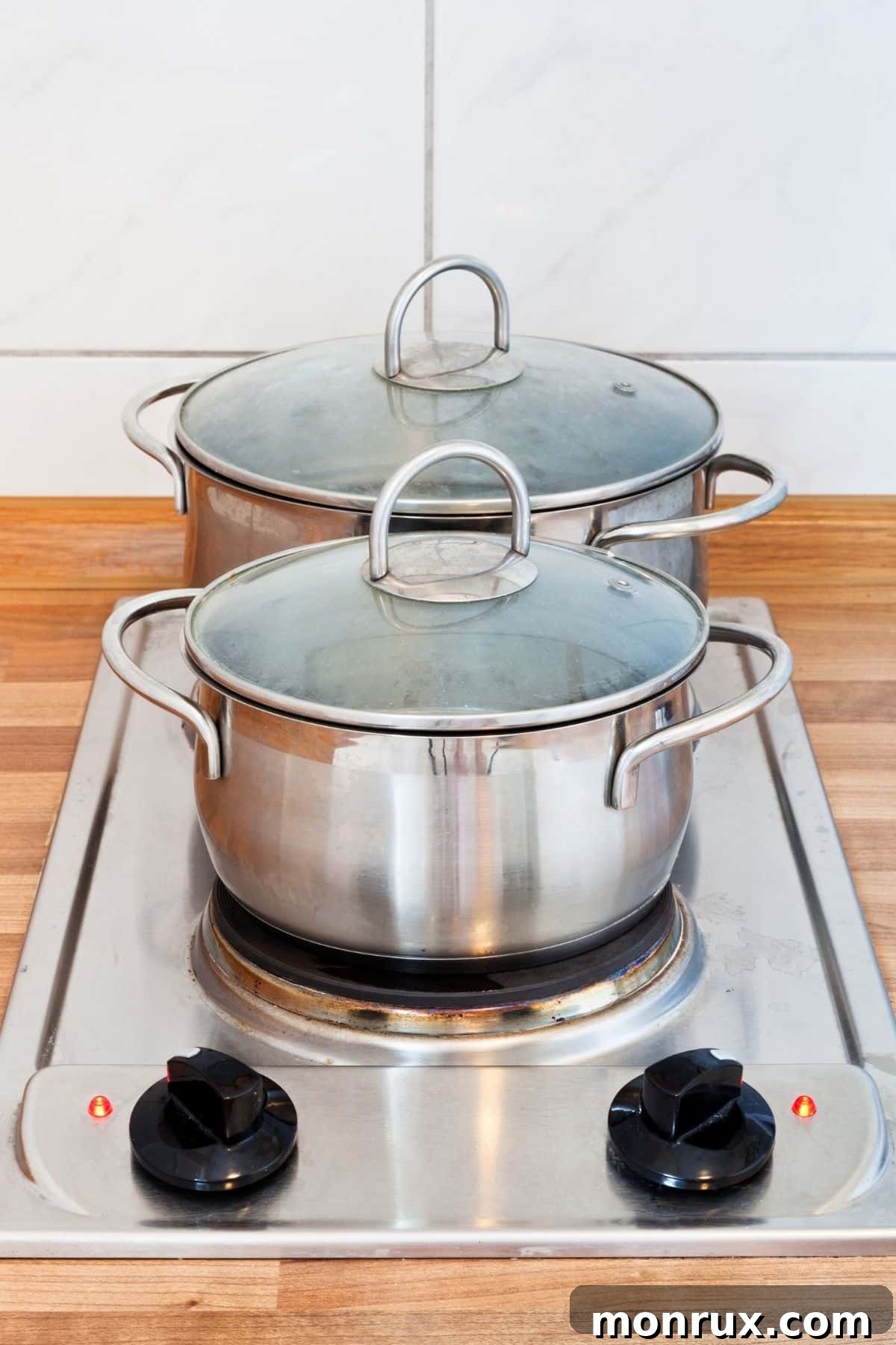 pans on the stove.