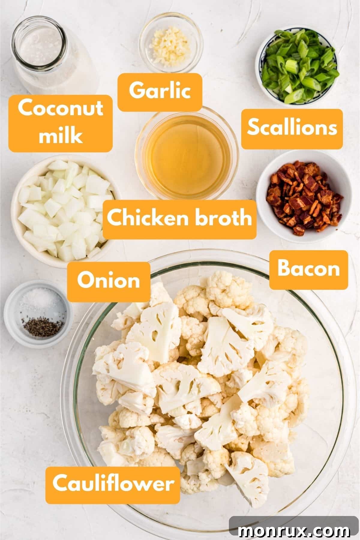 ingredients for cauliflower soup.