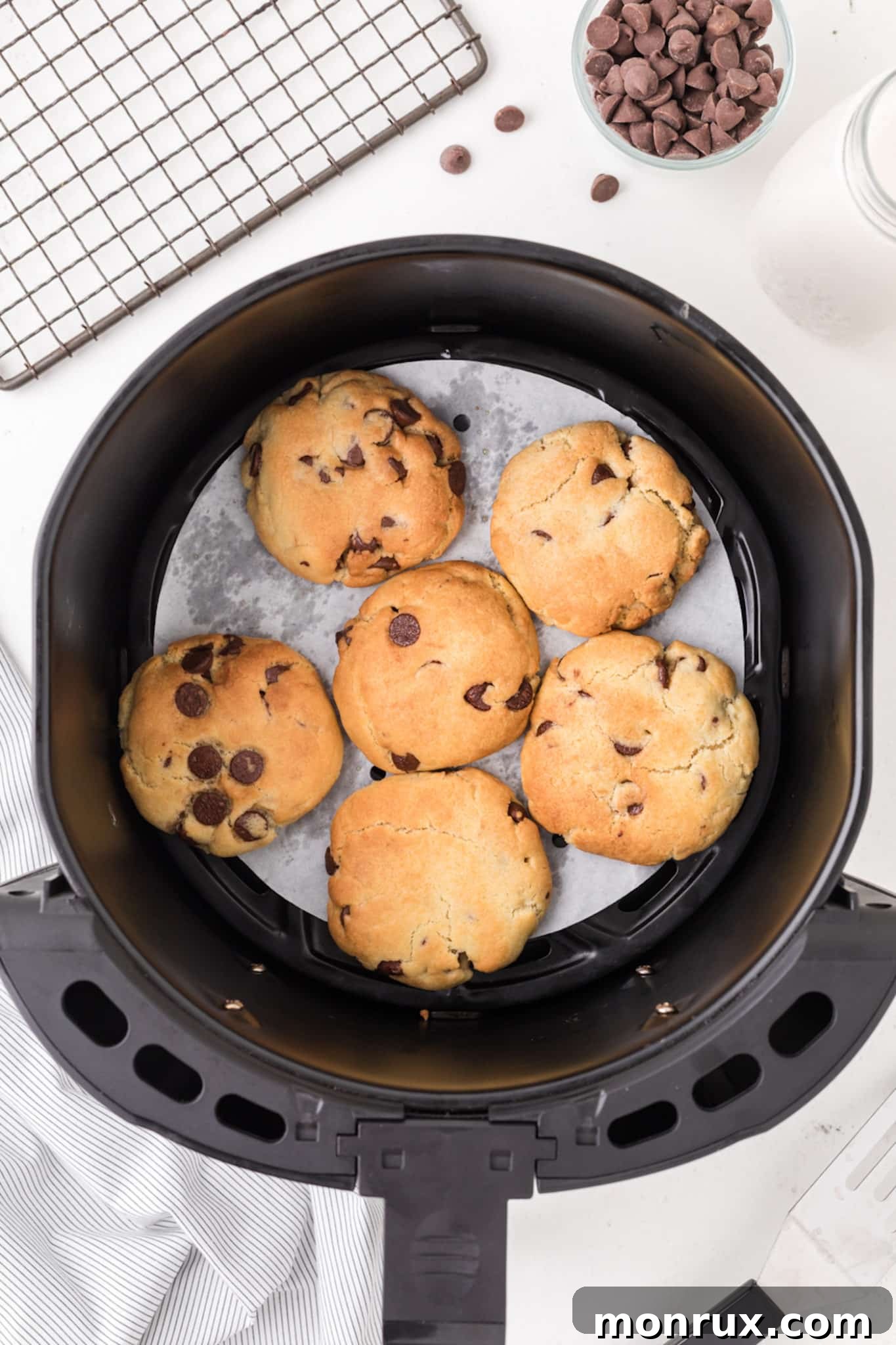 chocolate chip cookies in an air fryer.