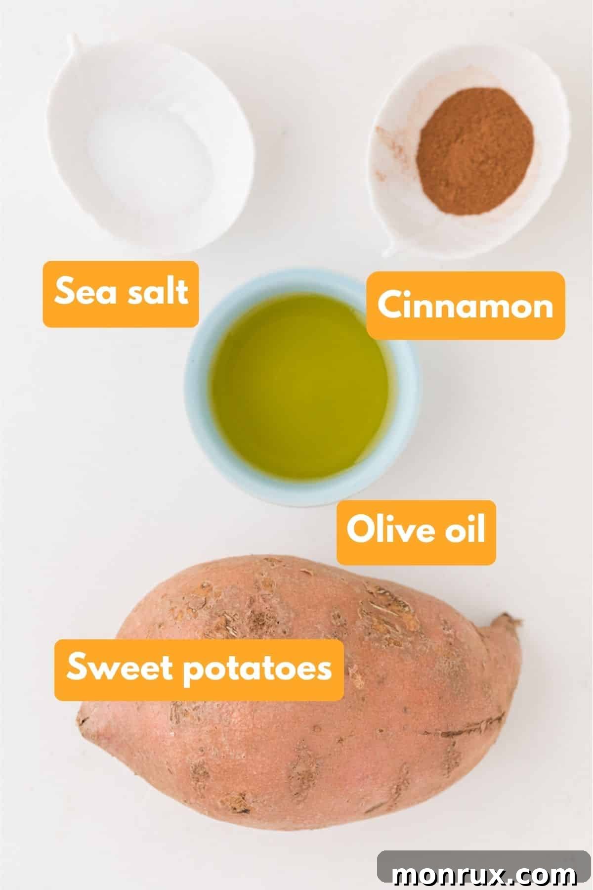 ingredients for air fryer sweet potato cubes.