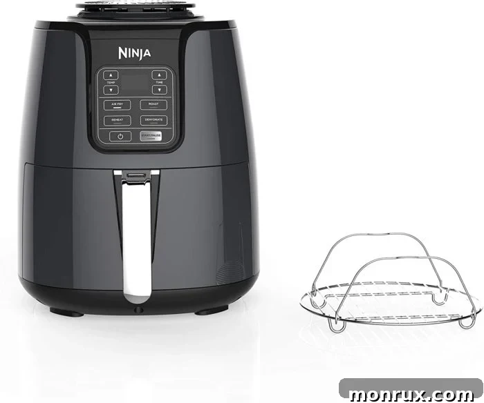 The sleek Ninja AF101 Air Fryer, a 4-quart model known for its reliability and efficiency, ideal for small to medium families.