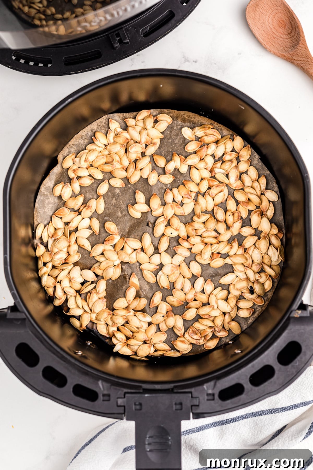 roasted pumpkin seeds in an air fryer.