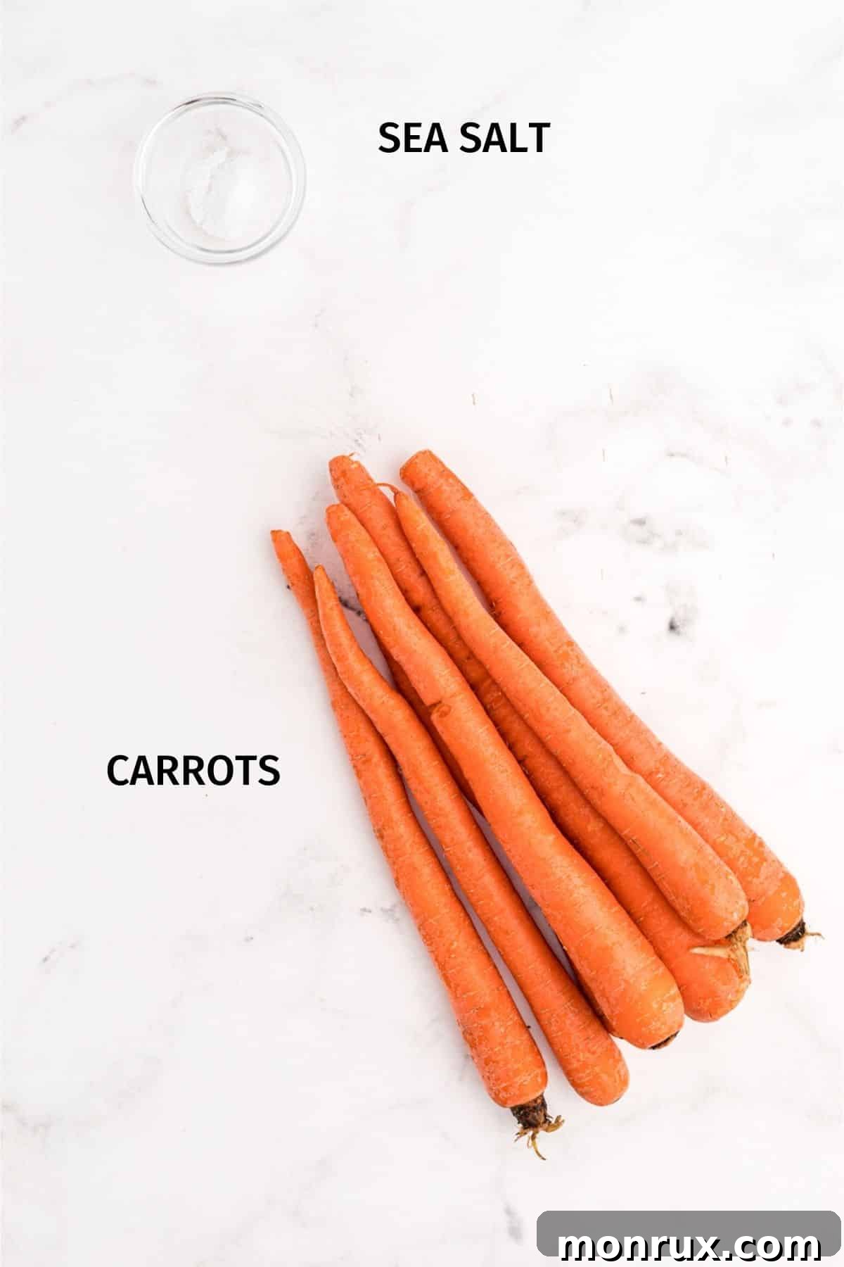 Ingredients for frozen carrots preparation: fresh carrots and sea salt.
