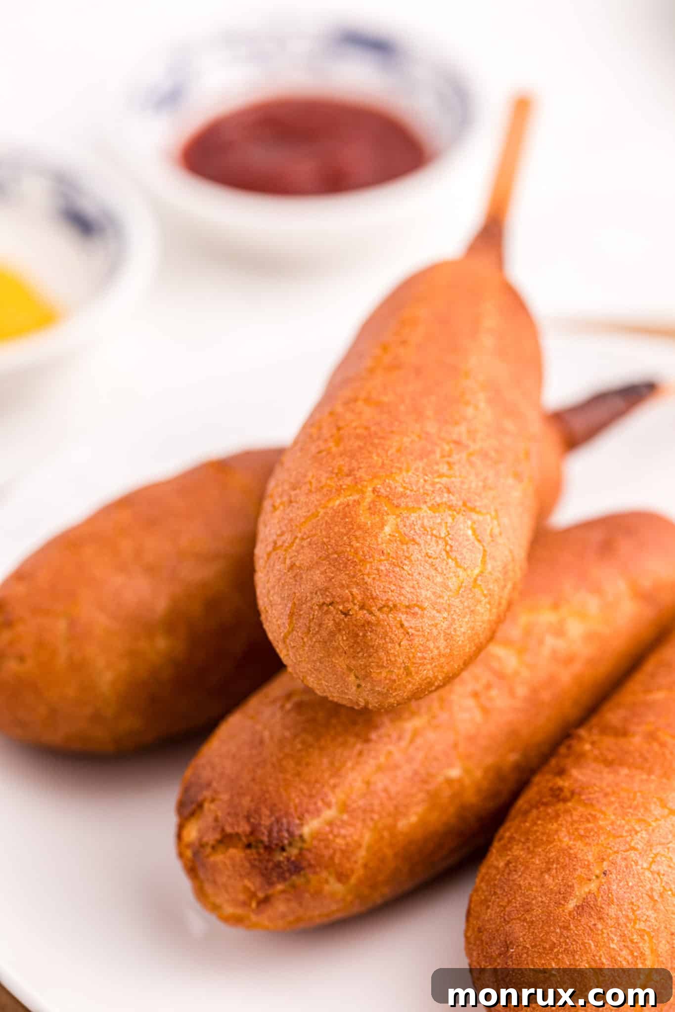 Crispy air fryer corn dogs served on a plate, ready to enjoy.