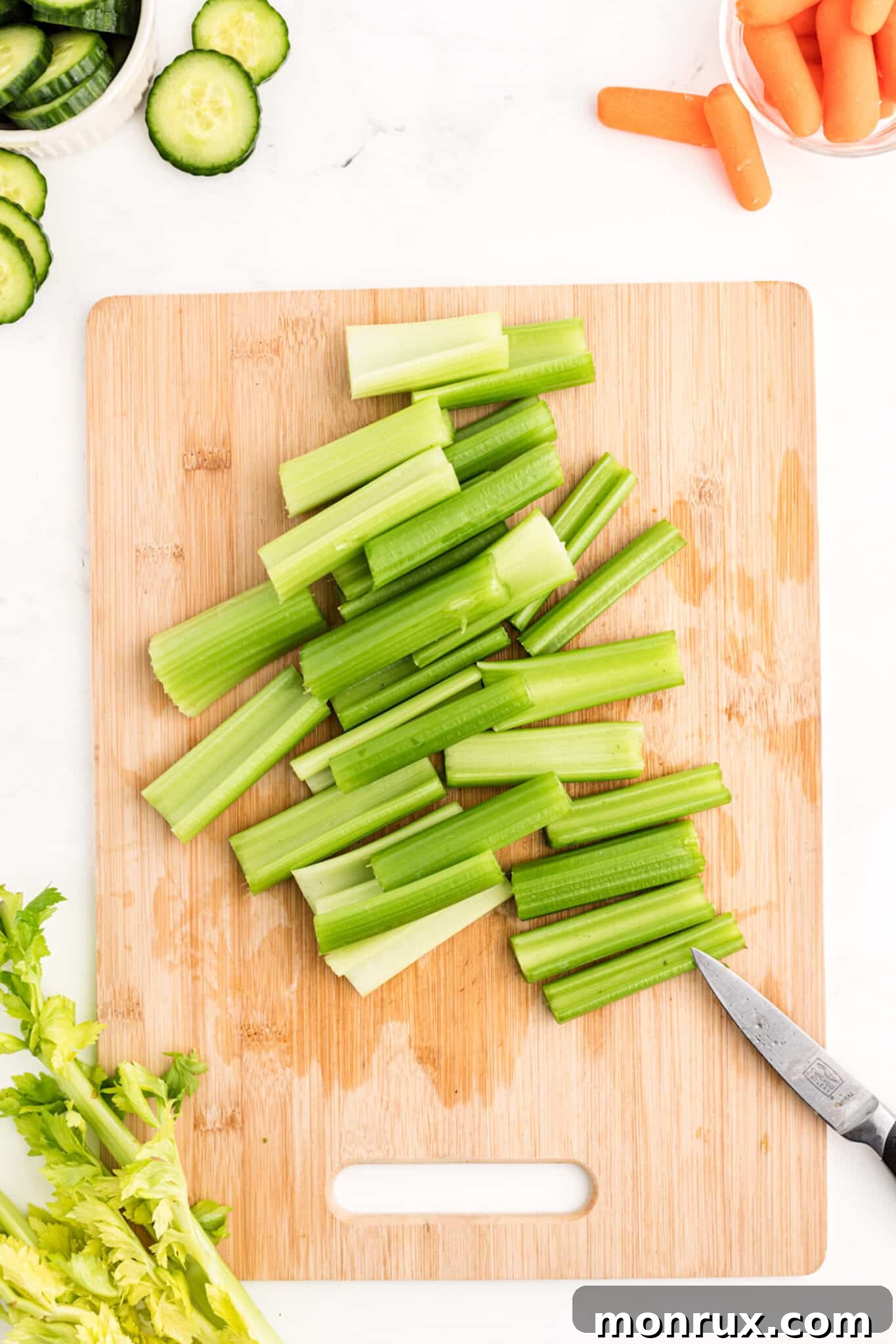 Chopped celery sticks ready for the vegetable platter.