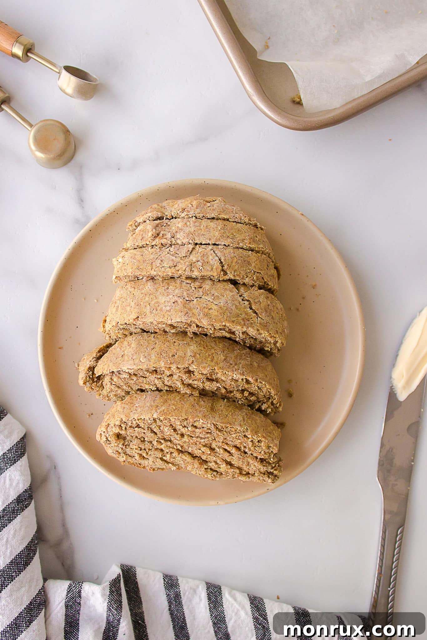 sliced gluten free buckwheat bread on a plate.