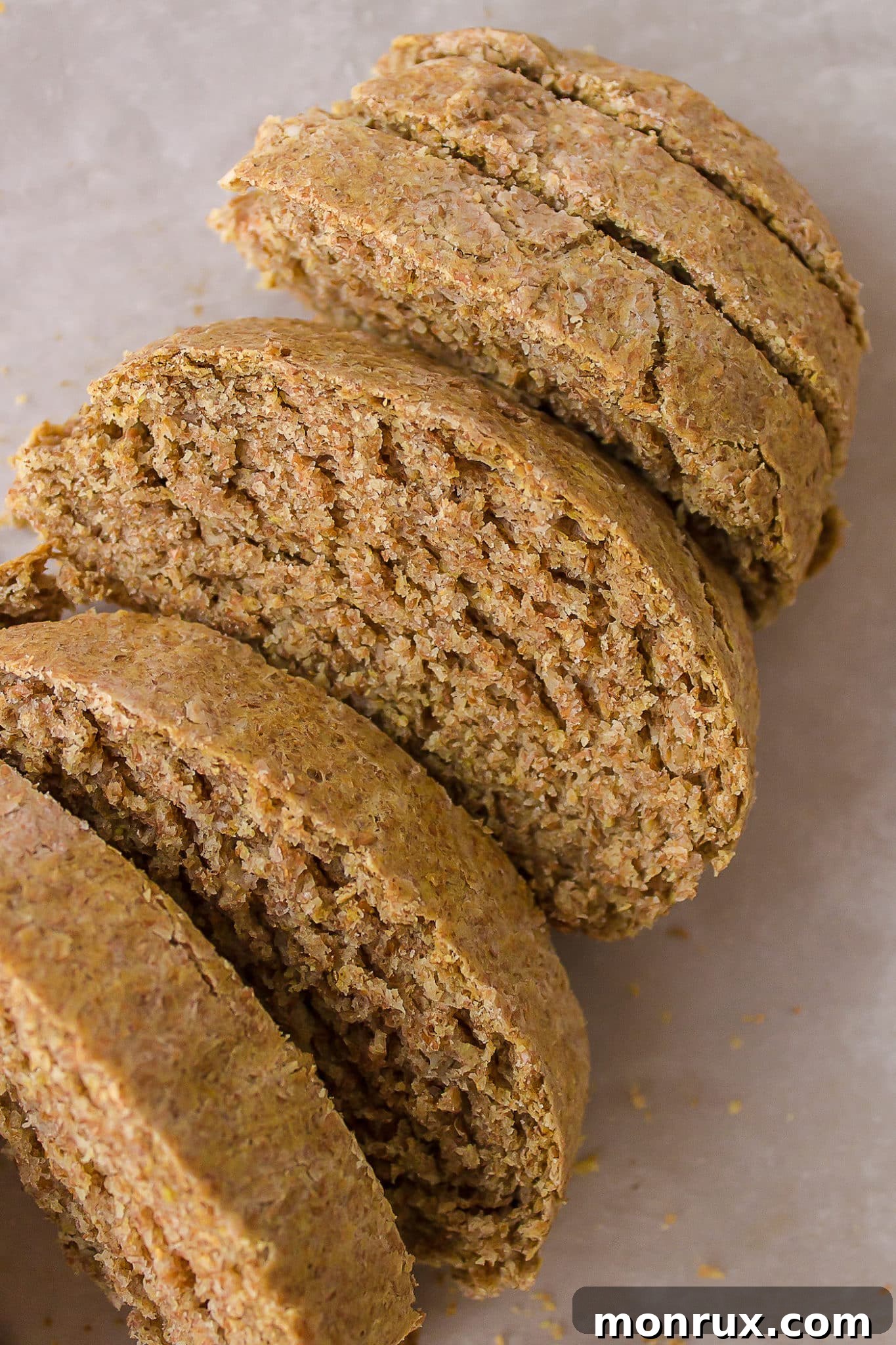 sliced buckwheat bread on table.