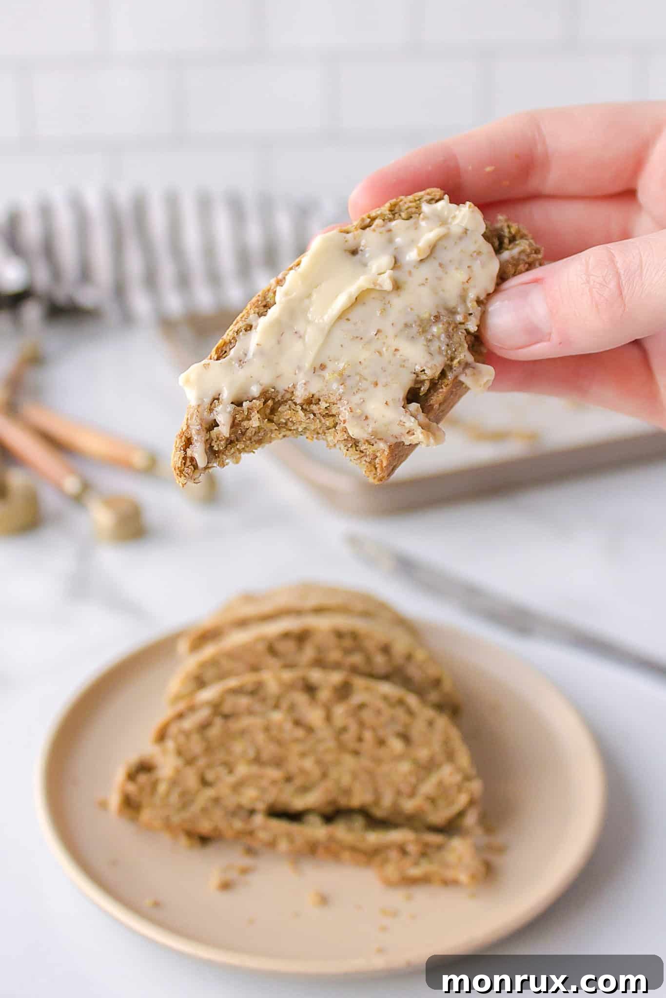 a slice of buckwheat bread with butter.