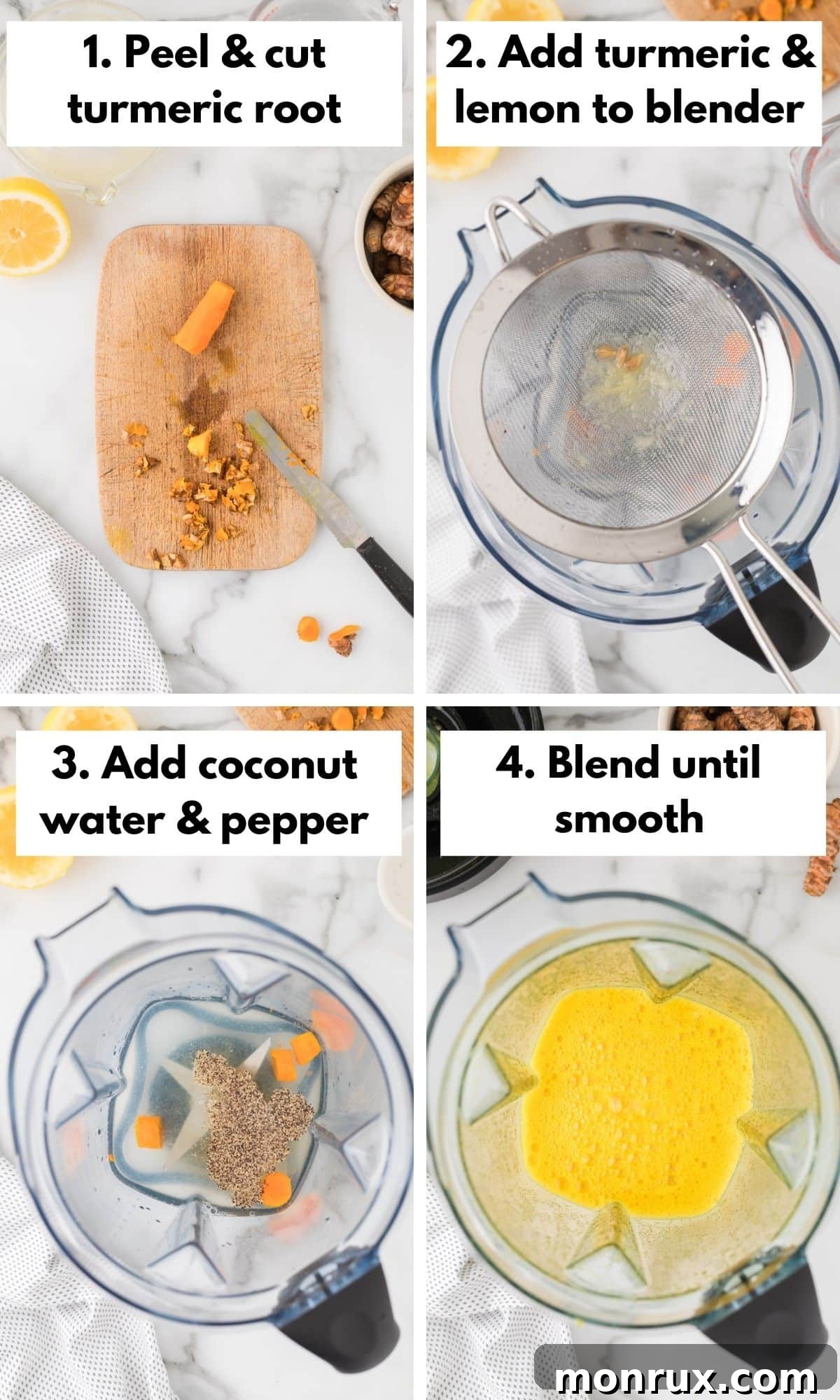 how to make a turmeric shot in four process shots.