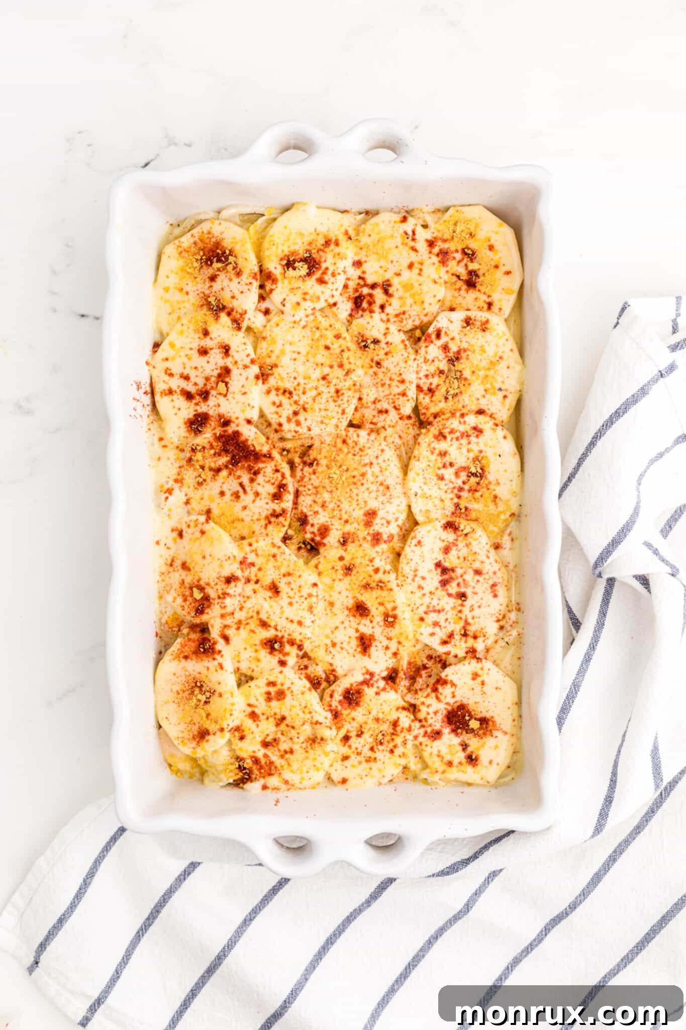 scalloped potatoes dish ready for baking.