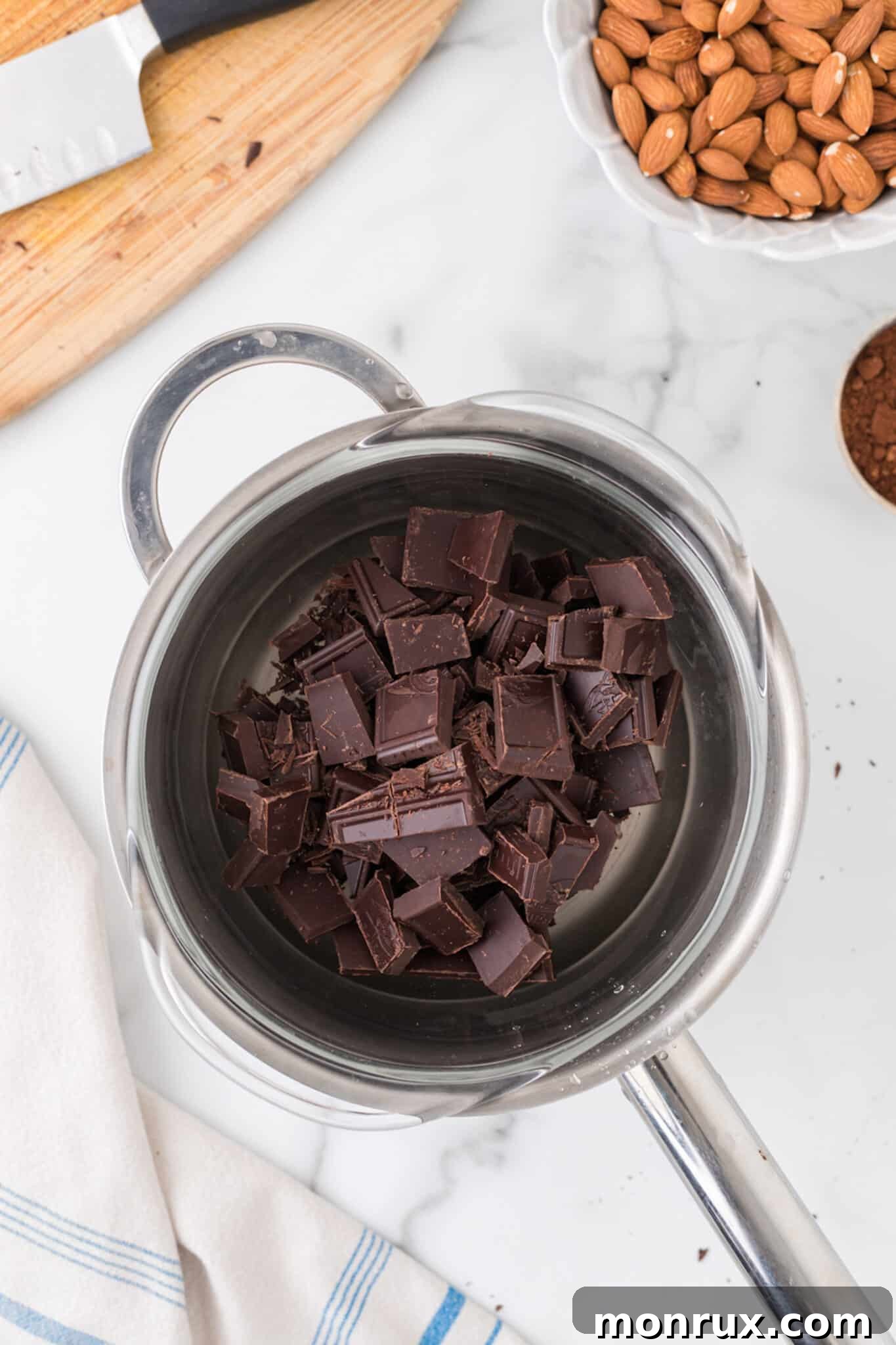 chocolate in double boiler.