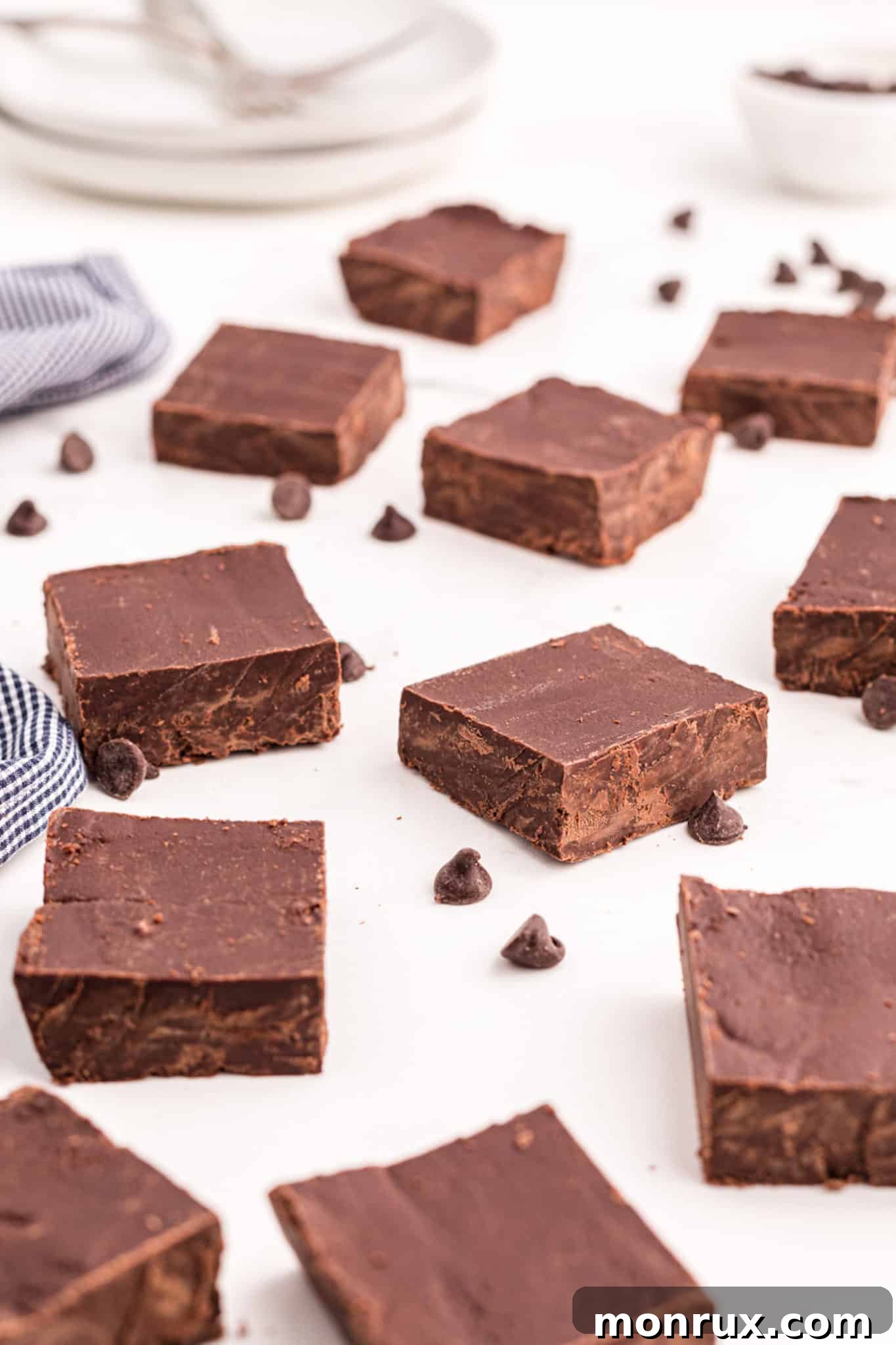 squares of dairy-free fudge arranged beautifully on a tabletop.