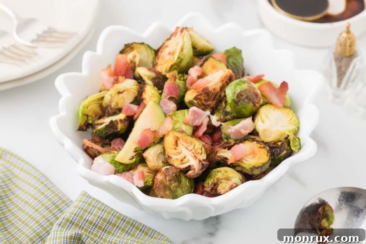 Crispy brussel sprouts with bacon from an air fryer.