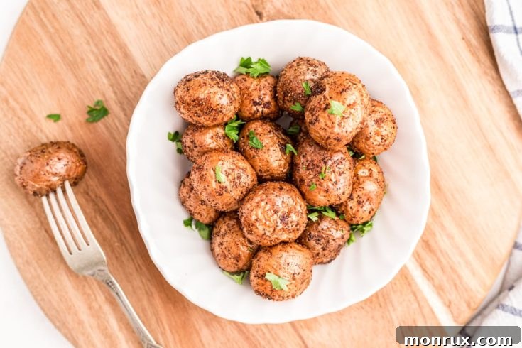 Whole baby potatoes cooked to perfection in an air fryer.