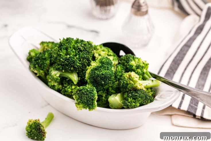 Crispy frozen broccoli florets from an air fryer.