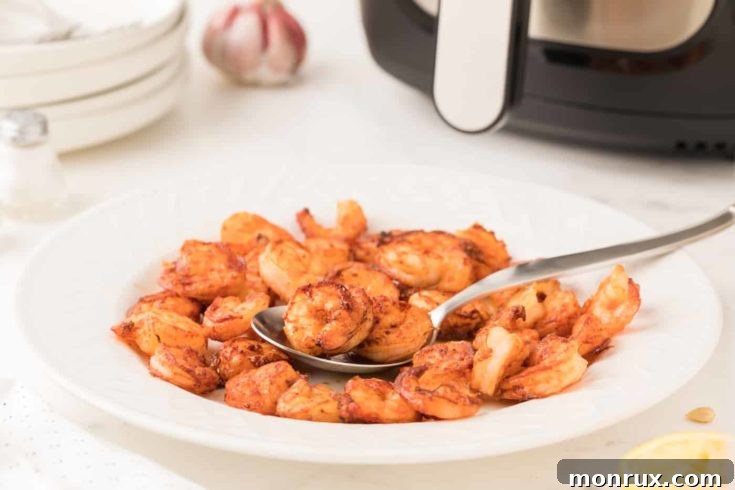 Lemon garlic shrimp cooked in an air fryer without breading.