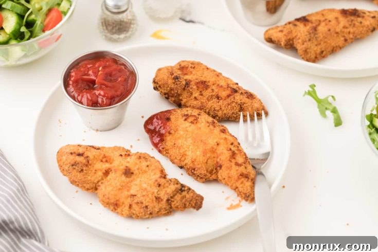 Air fried frozen breaded chicken tenders.