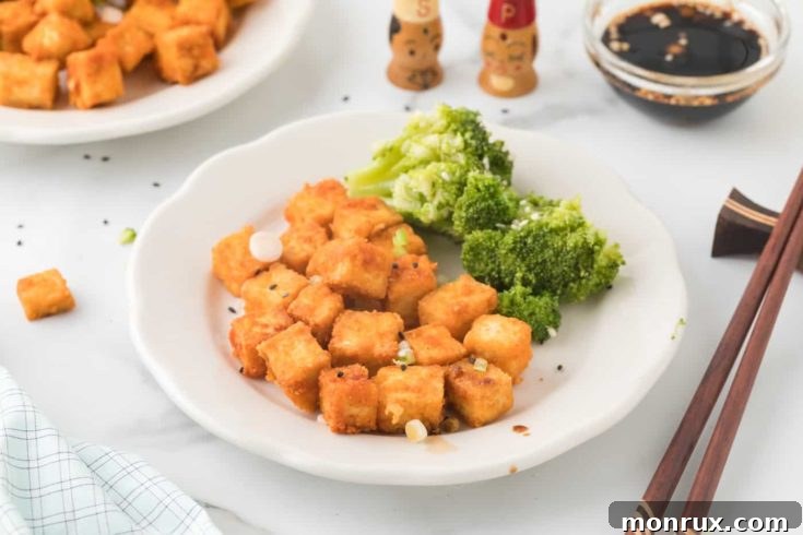 Crispy gluten-free tofu cubes from an air fryer.
