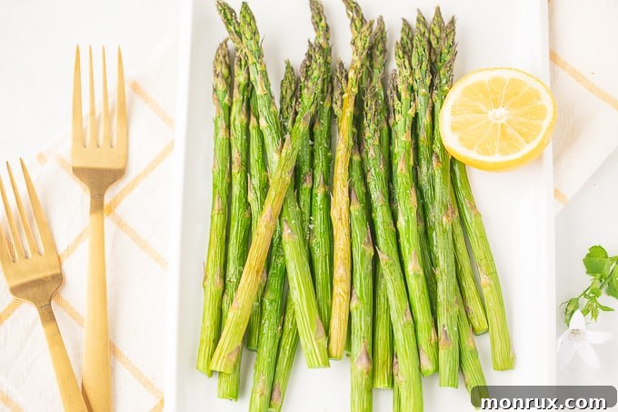 Perfectly roasted air fryer asparagus.