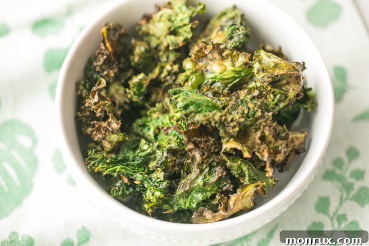 Crispy green kale chips from an air fryer.
