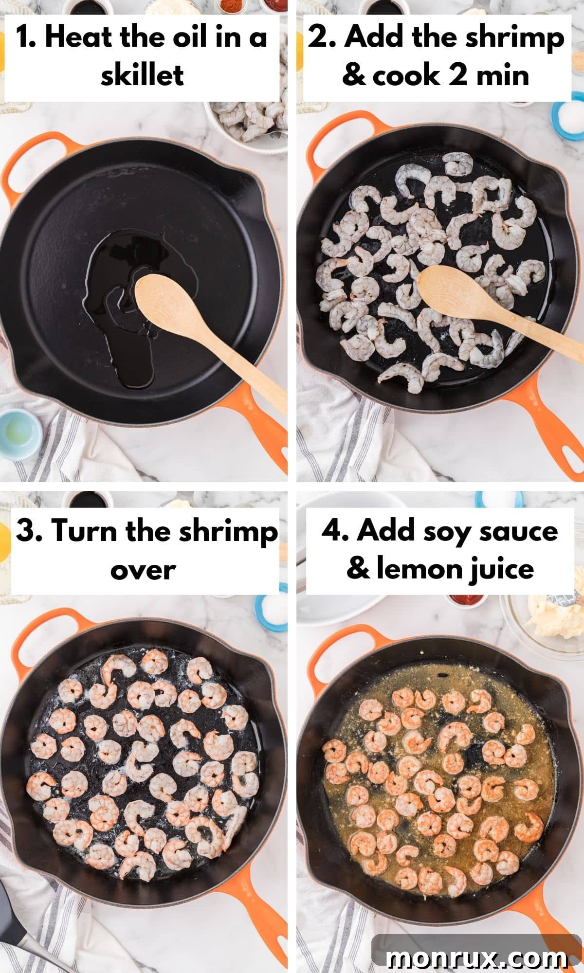 A visual guide showing how to make hibachi shrimp, emphasizing the cooking process.