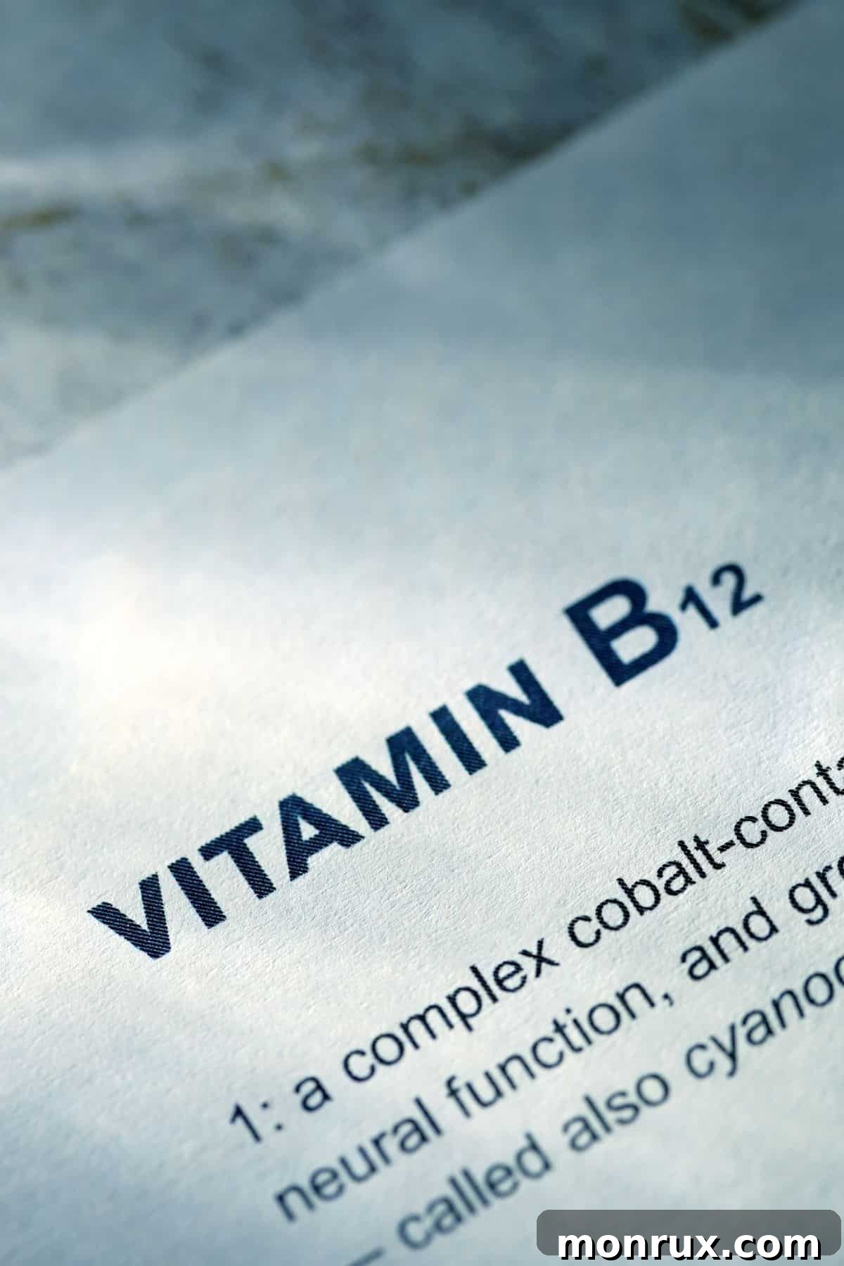 A handwritten note on paper highlighting Vitamin B12, symbolizing key nutritional content.