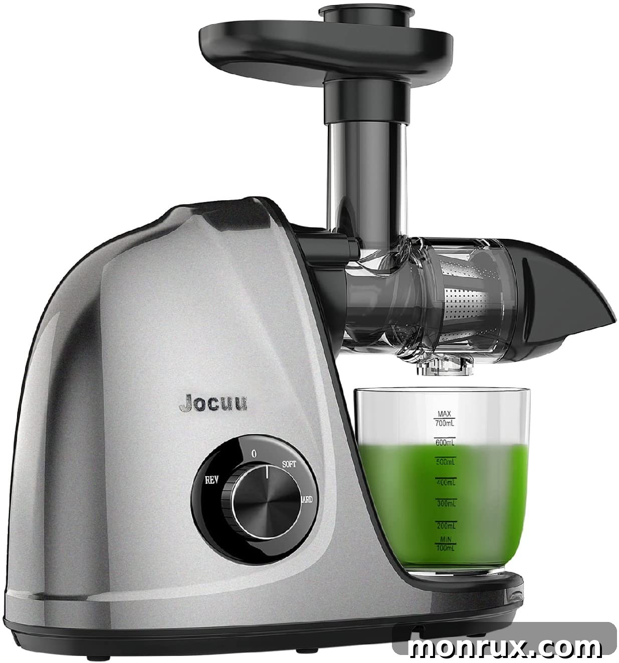 A modern Jocuu slow juicer in a kitchen setting, emphasizing its sleek design.