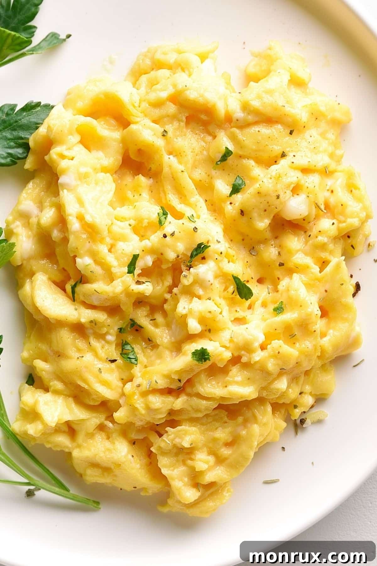 Plate with scrambled eggs.