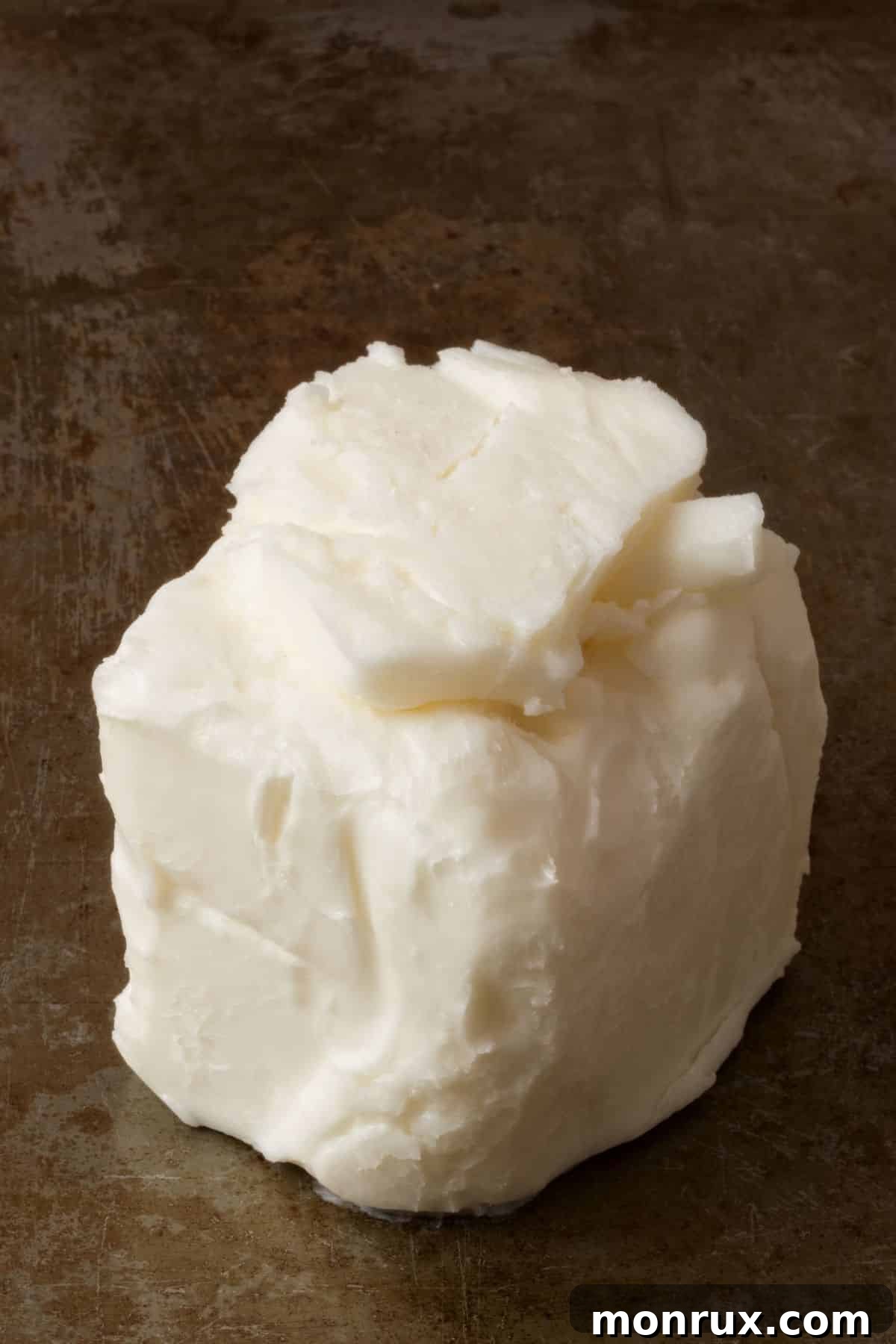 A mound of white shortening on a dark background.