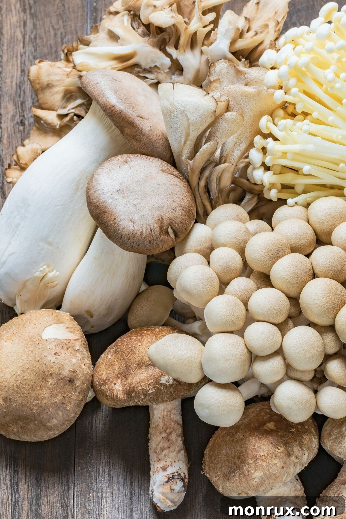 A vibrant assortment of vegetables that start with M, neatly arranged on a rustic wooden table, showcasing their natural beauty and diversity.