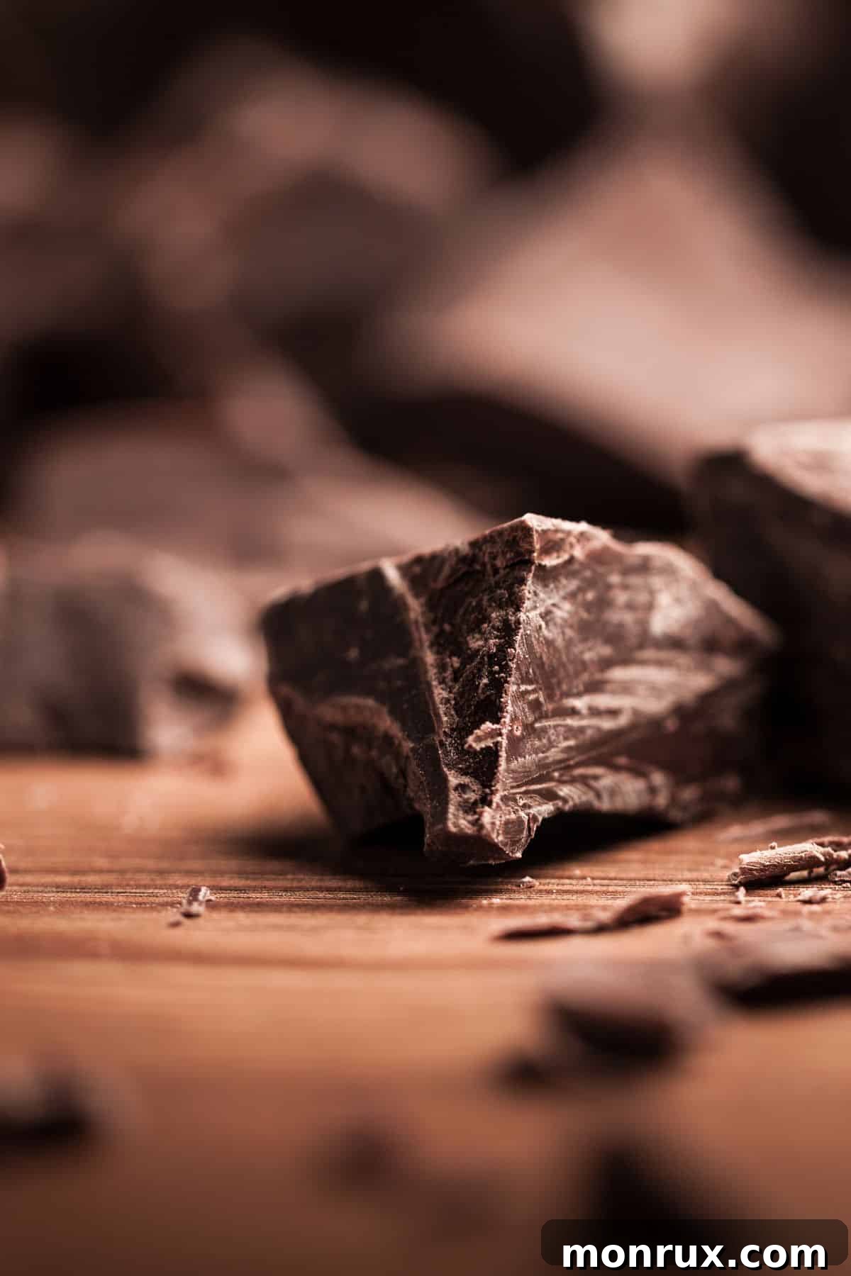 A square of unsweetened baking chocolate on a wooden cutting board, ready to be melted and used as a cocoa powder substitute.