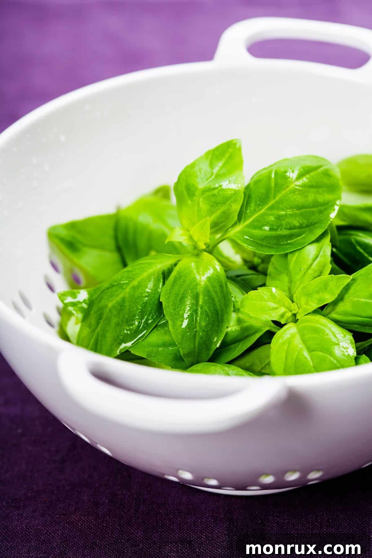 basil in colander.