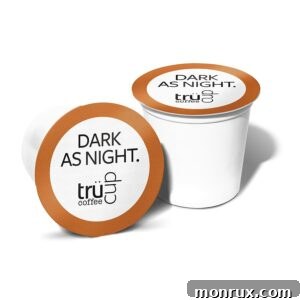 Two Trücup K-cups labeled 'Dark As Night,' showcasing the brand's single-serve low acid coffee pods.