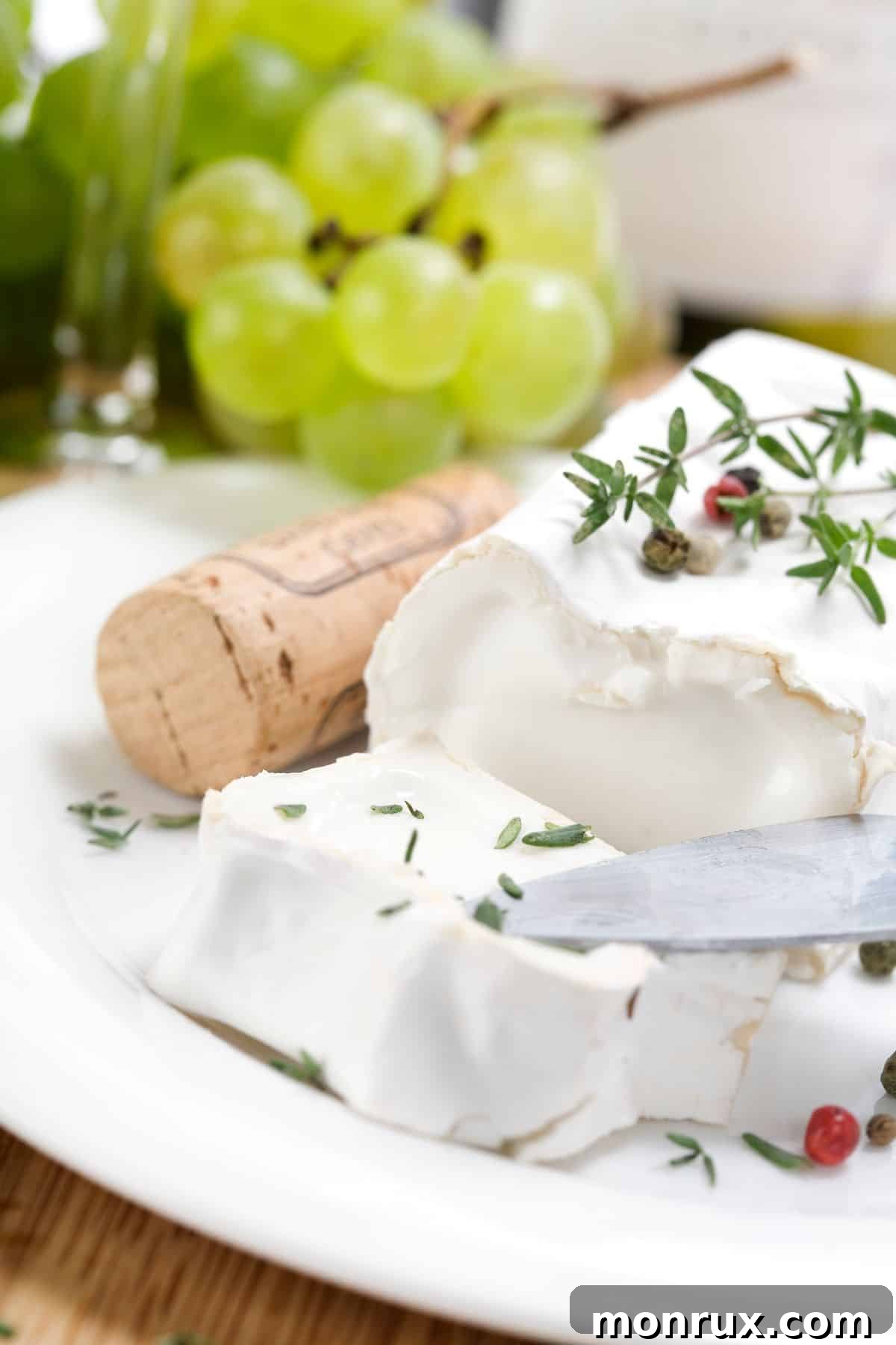A serving of soft goat cheese on a plate, a creamy and flavorful dairy option.
