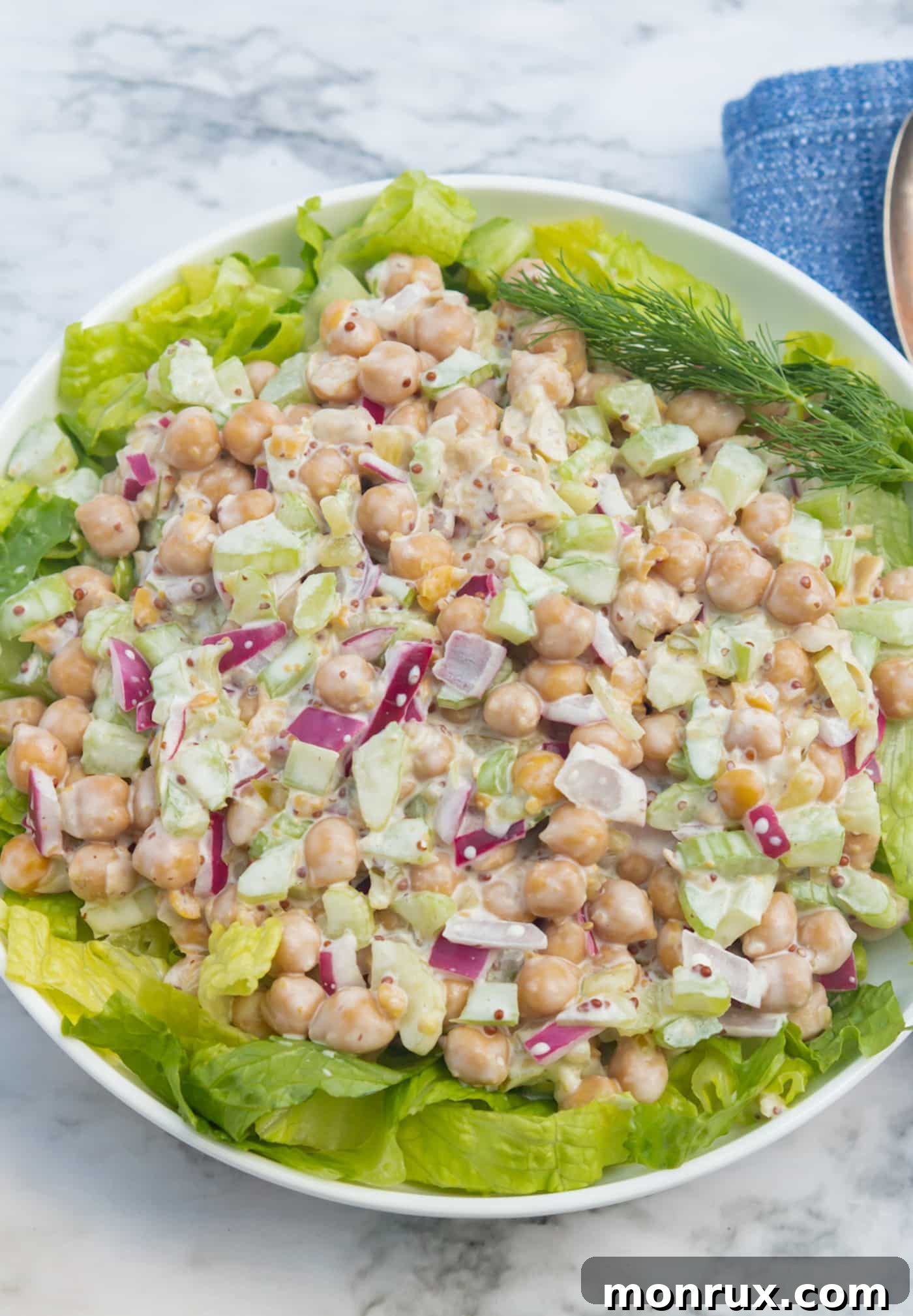 Delicious and healthy vegan chickpea mock tuna salad served in a bowl, ready to eat.