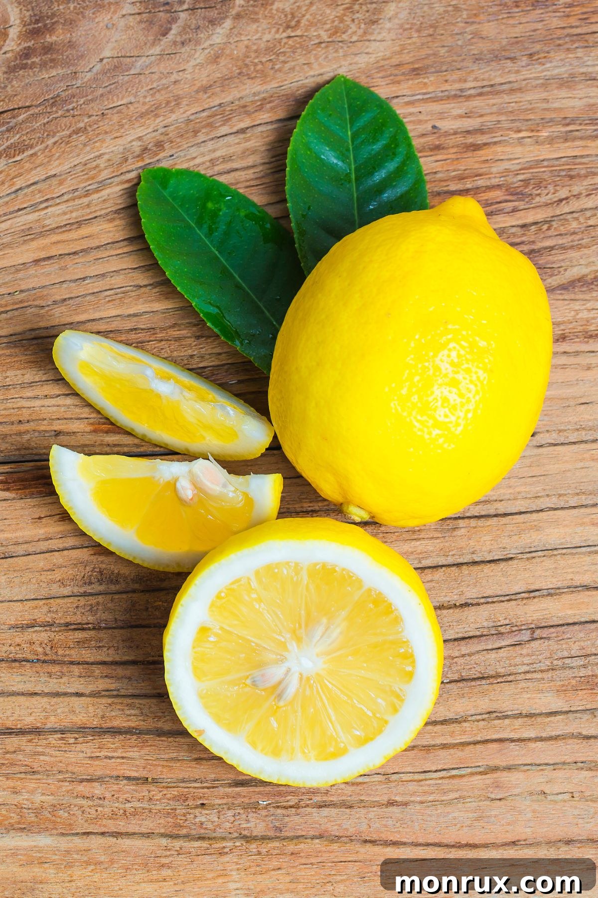 A vibrant whole lemon alongside a neatly sliced lemon on a wooden cutting board, symbolizing the liver-detoxifying power of citrus.