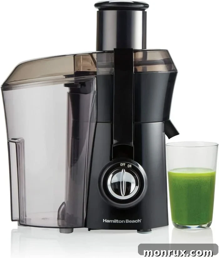 A robust Hamilton Beach centrifugal juicer, ready for action.